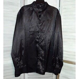 Men's Ouku Shirt Linen-Blend Size 2XL Button Up Long Sleeve Collared Black